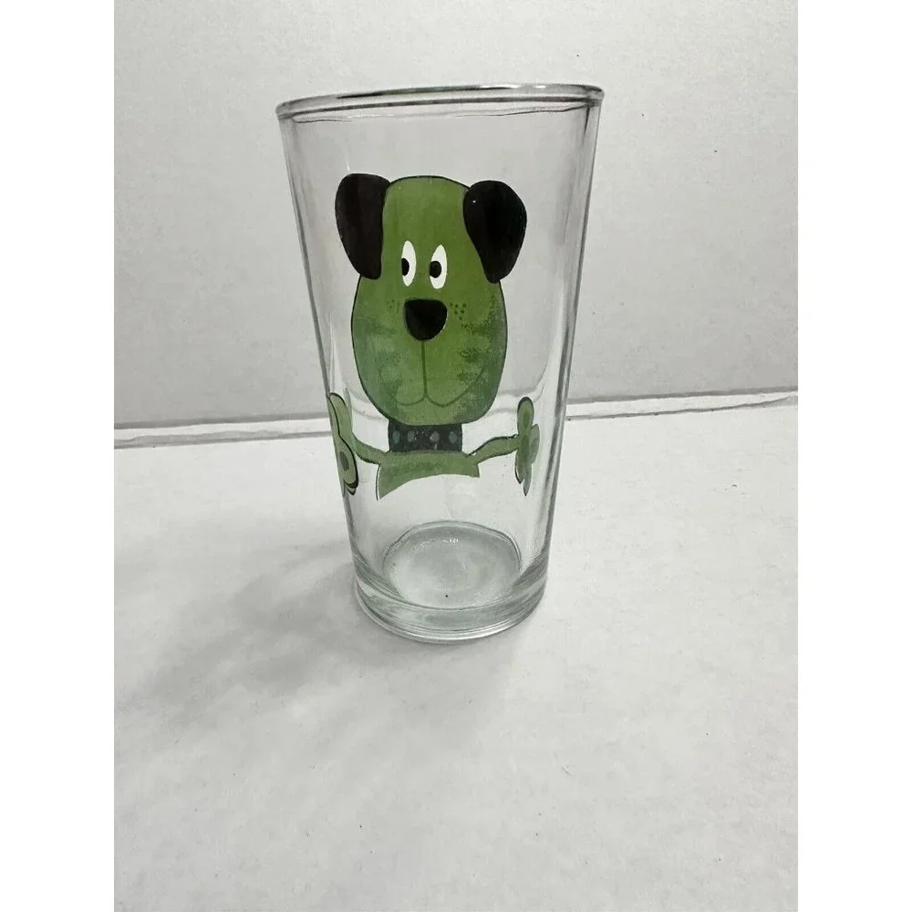 Vintage Firna Indonesia Green Dog Glass‎ Tumbler Cartoon
